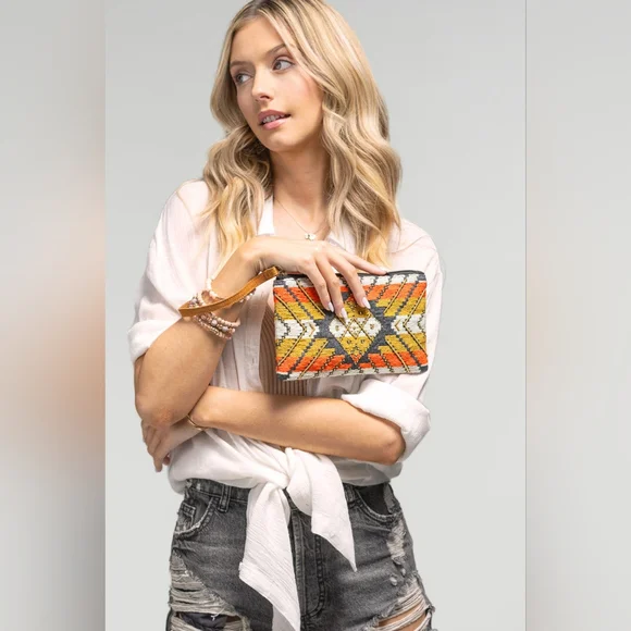 Handmade Hand Beaded Wristlet Clutch - Ethnic Inspired Design - Dyed Fine Cotton - Picture 6 of 6